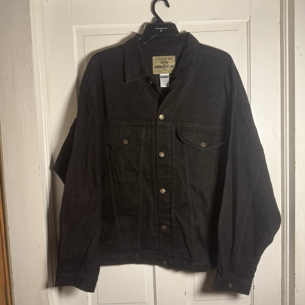 Vintage Jordache Black Denim Trucker Jacket Men's XXL Cotton Jean Coat